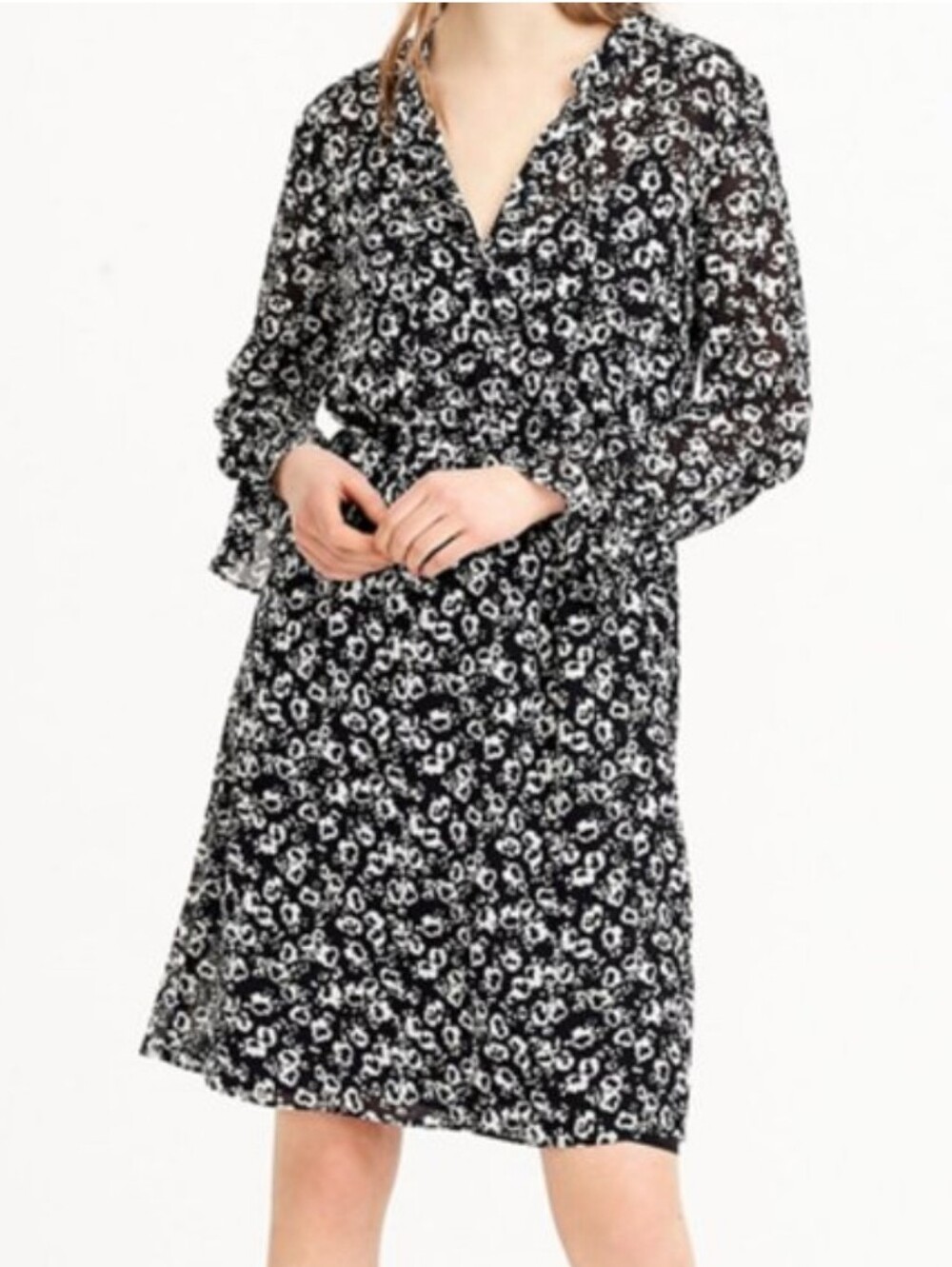 J Crew Mercantile Long Sleeve Semi Sheer Shirt Dress In Black And White Size XS